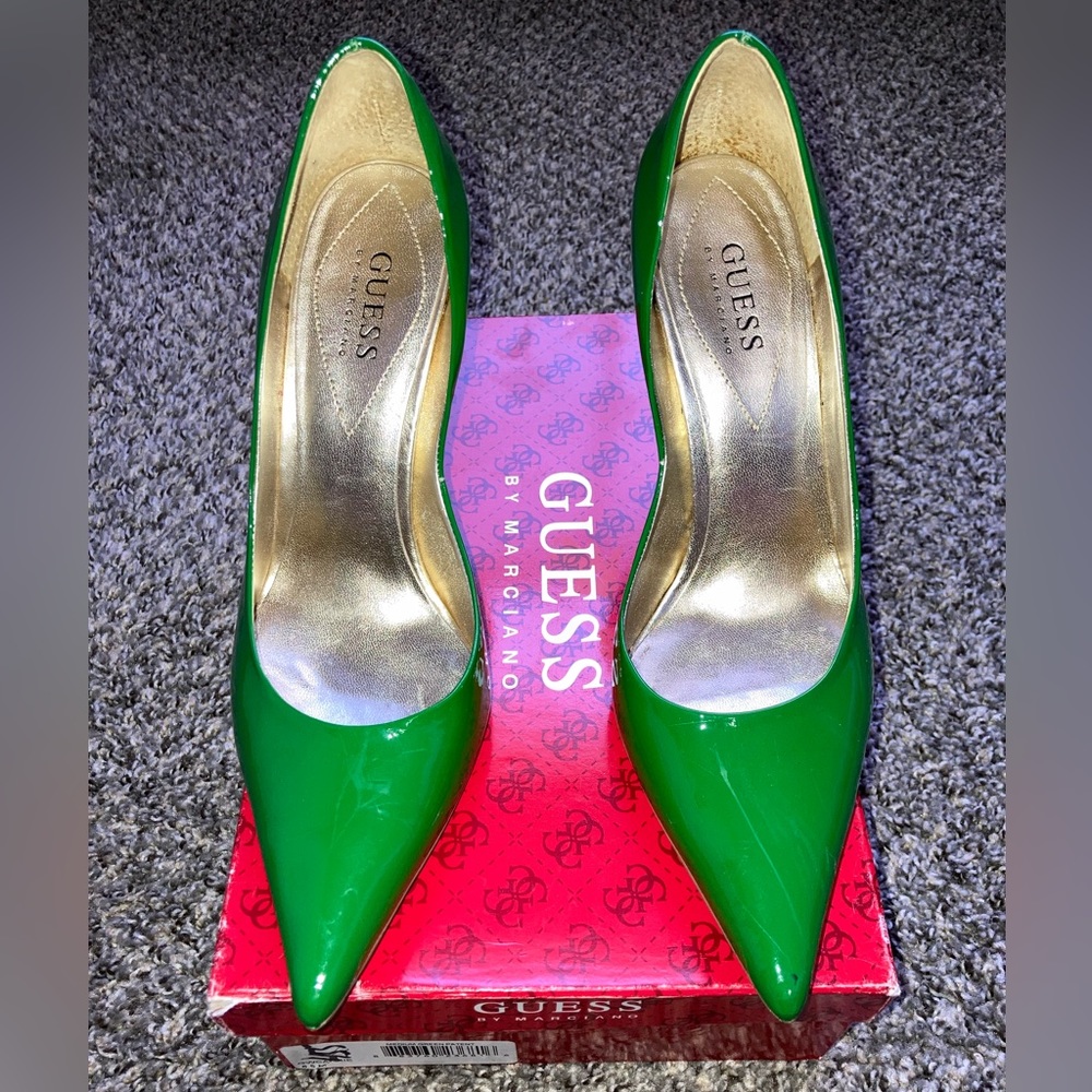 Guess Carrie Patent Green Heels. Sz. 8.5